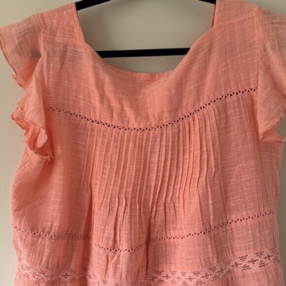 Lucky Brand Women Pink Ruffled Sleeveless Cotton Blouse Size Medium - Picture 10 of 13